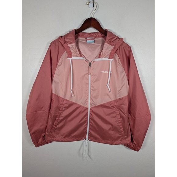 Columbia Jackets & Blazers - Columbia Jacket Women Medium Colorblock Pink Windbreaker Hooded Full Zip Pockets